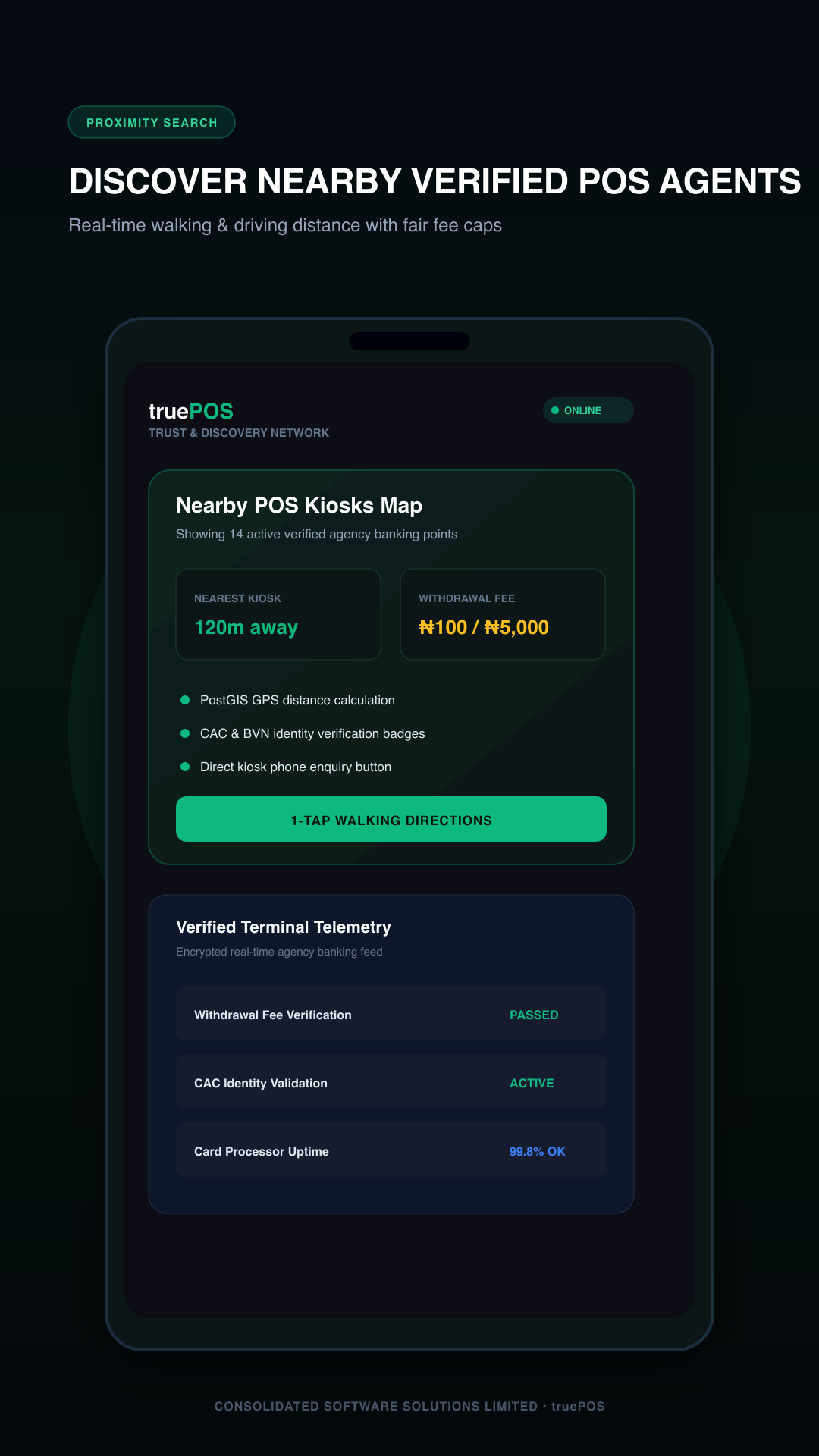 truePOS Live Kiosk Discovery Map on Android